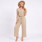 Sleeveless Button Front Jumpsuit with Crochet Lace Back