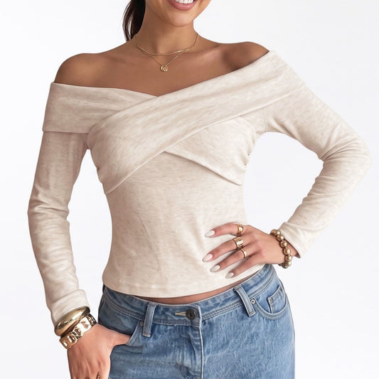 Off Shoulder Criss Cross Long Sleeve Knit Top