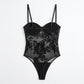 Floral Sequin Mesh Bodysuit with Underwire Cups and Adjustable Straps