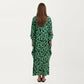 Floral Print Kaftan Maxi Dress with V-Neck Button Front and Flowy Batwing Sleeves