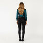 Satin Button Down Blouse with Collared Neckline and Three Quarter Sleeves