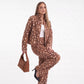 Spotted Print Denim Jacket High Neck Button Front Relaxed Fit Coat