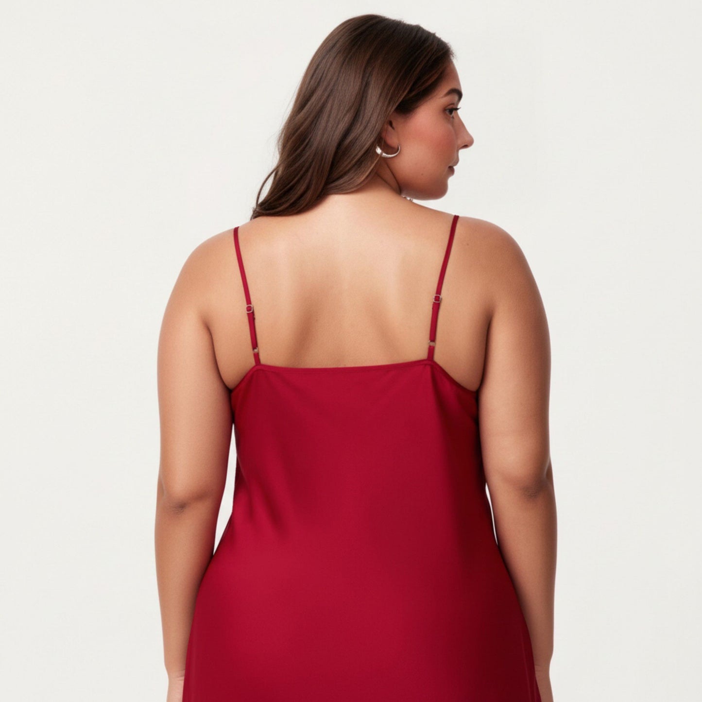 Plus Size Satin Slip Nightgown with Adjustable Spaghetti Straps Midi Length Relaxed Fit Sleepwear Dress
