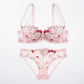 Floral Embroidered Sheer Mesh Underwire Bra and Panty Two Piece Lingerie Set