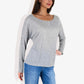 Long Sleeve Boat Neck Pullover Top with Stitch Detail