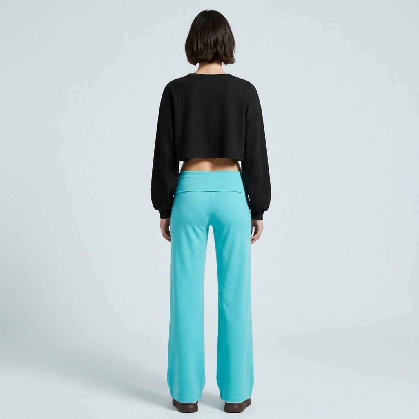 Foldover Waistband Wide-Leg Lounge Trousers