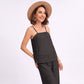 Sleeveless Button Front Jumpsuit with Crochet Lace Back