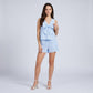 2-Piece Striped Outfit Oversized Bow V-Neck Sleeveless Top and Shorts Set