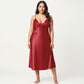 Plus Size Satin Chemise Nightgown with Lace Trim Neckline Adjustable Straps Side Slit Slip Dress