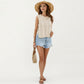 Sleeveless Cable Knit Top with Crew Neck and Ribbed Hem