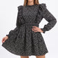 Floral Print Mini Dress Ruffle Neck Long Sleeve Tiered A Line Dress