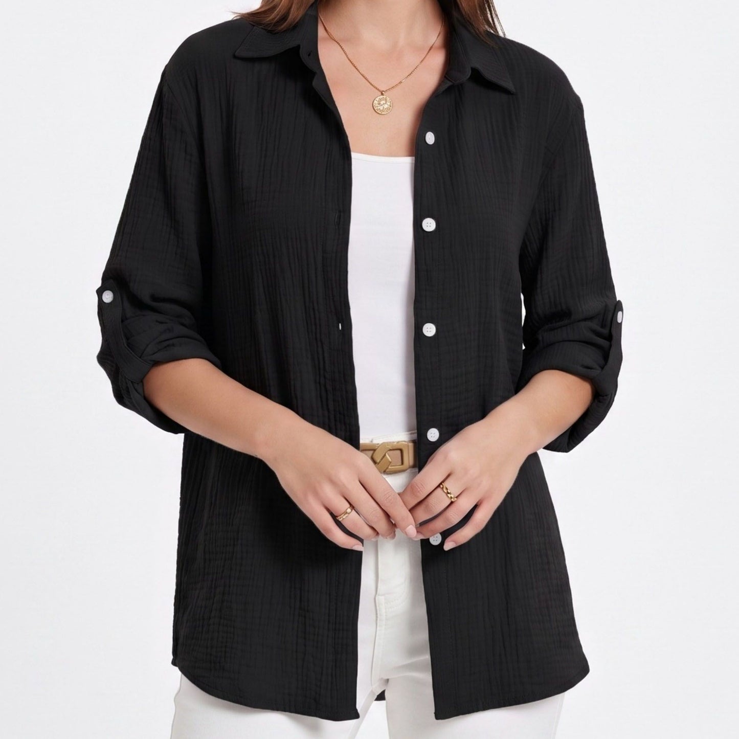 Long Sleeve Button Down Shirt with Collared Neckline