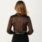 Satin Button Down Blouse with Collared Neckline and Three Quarter Sleeves