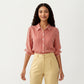 Striped Button Down Blouse with Collared Neckline and Puff Sleeves
