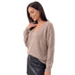V-Neck Open-Back Tie Long Sleeve Knit Sweater