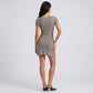 Short Sleeve Rib Knit Mini Dress with Button Front and Scoop Neck