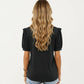 Short Puff Sleeve Top with Scoop Neck Textured Knit Relaxed Fit Casual Shirt