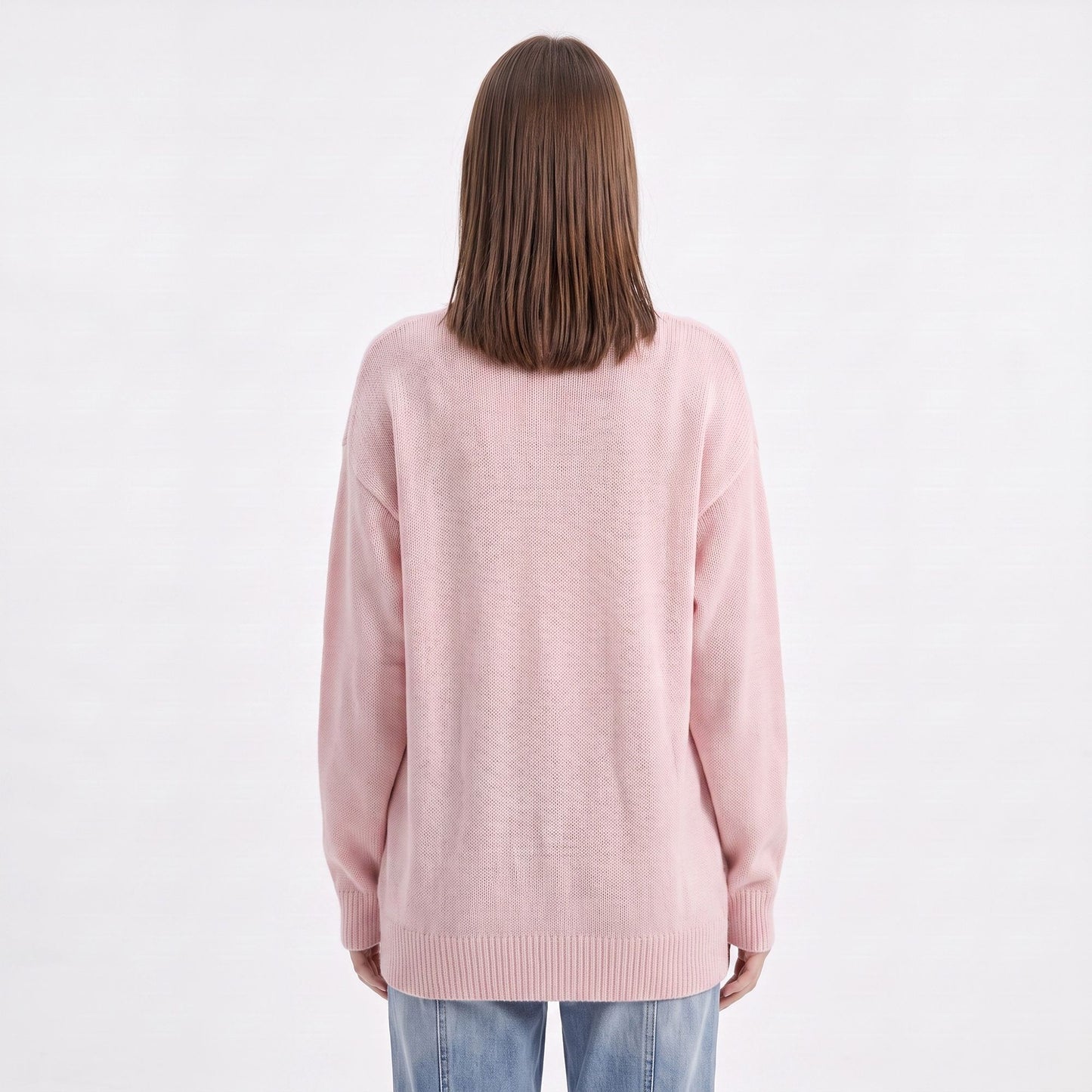 Oversized V Neck Longline Knit Pullover Sweater