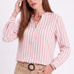 Striped Long Sleeve Split Neck Blouse with Button Placket