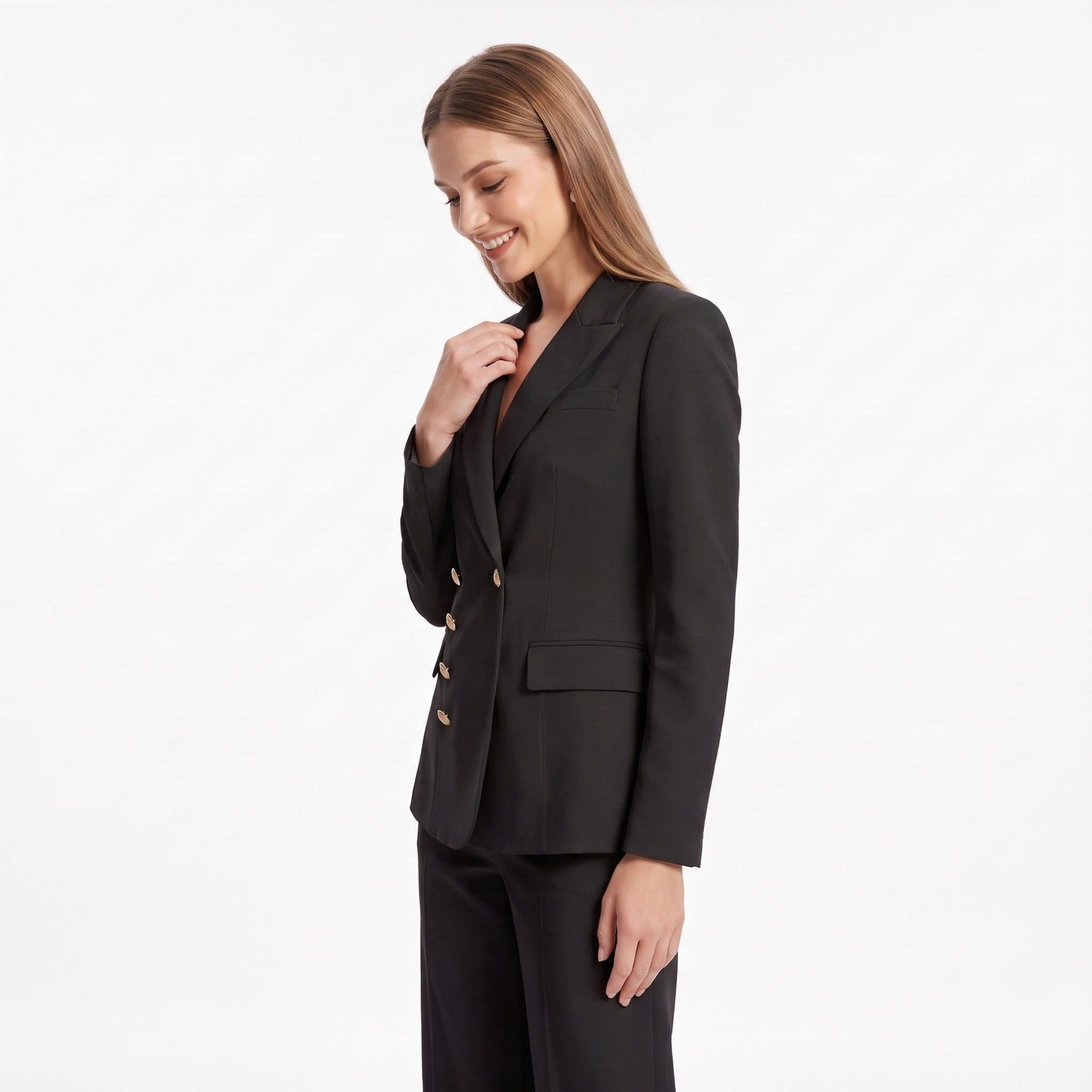 Double Breasted Blazer and Straight Leg Pants Two Piece Suit Set