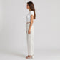 White Crinkle Wide Leg Pants Elastic Drawstring Waist Lace Trim Boho Trousers