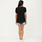 Short Sleeve Swiss Dot Top with Lace Trim V-Neck and Puff Sleeves