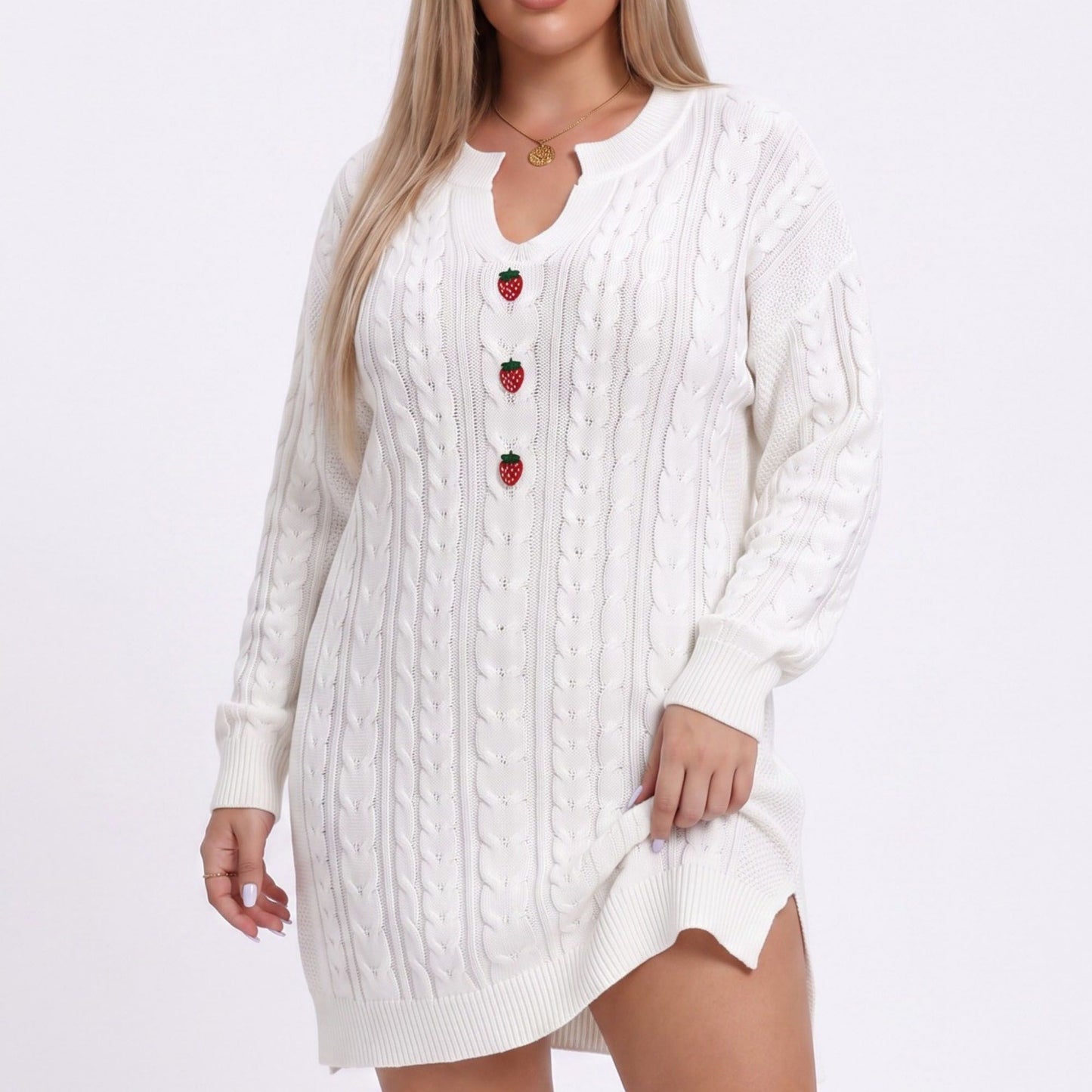 Plus Size Strawberry Cable Knit Sweater Dress