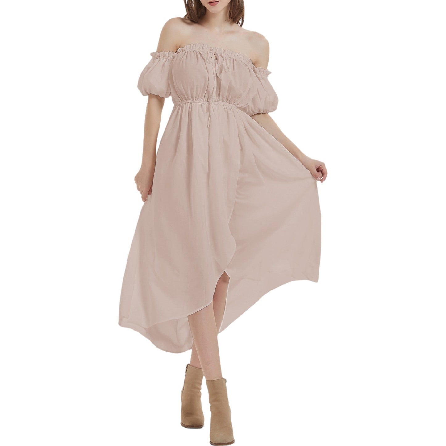 Casual Boho Lantern Sleeve Off Shoulder Fairy Midi Dress