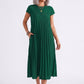 Crew Neck Short Sleeve Accordion Pleated Midi Dress