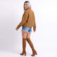 Cropped Button Front Shirt Jacket with Patch Pockets