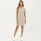 Short Sleeve Collared Mini Dress with Split V Neck Textured Knit Relaxed Fit Casual Dress