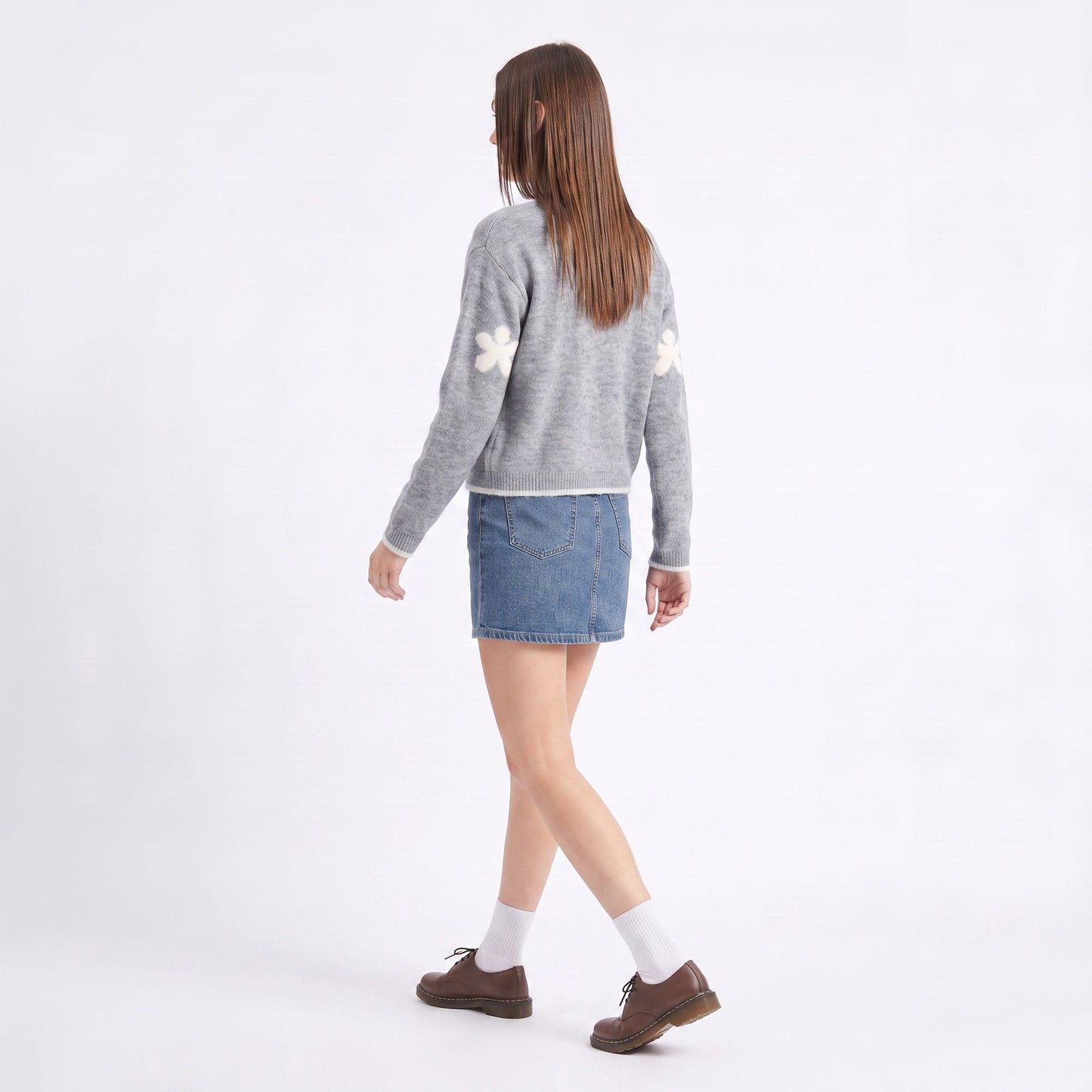 3D Floral Pearl Button Fuzzy Knit Cardigan Sweater