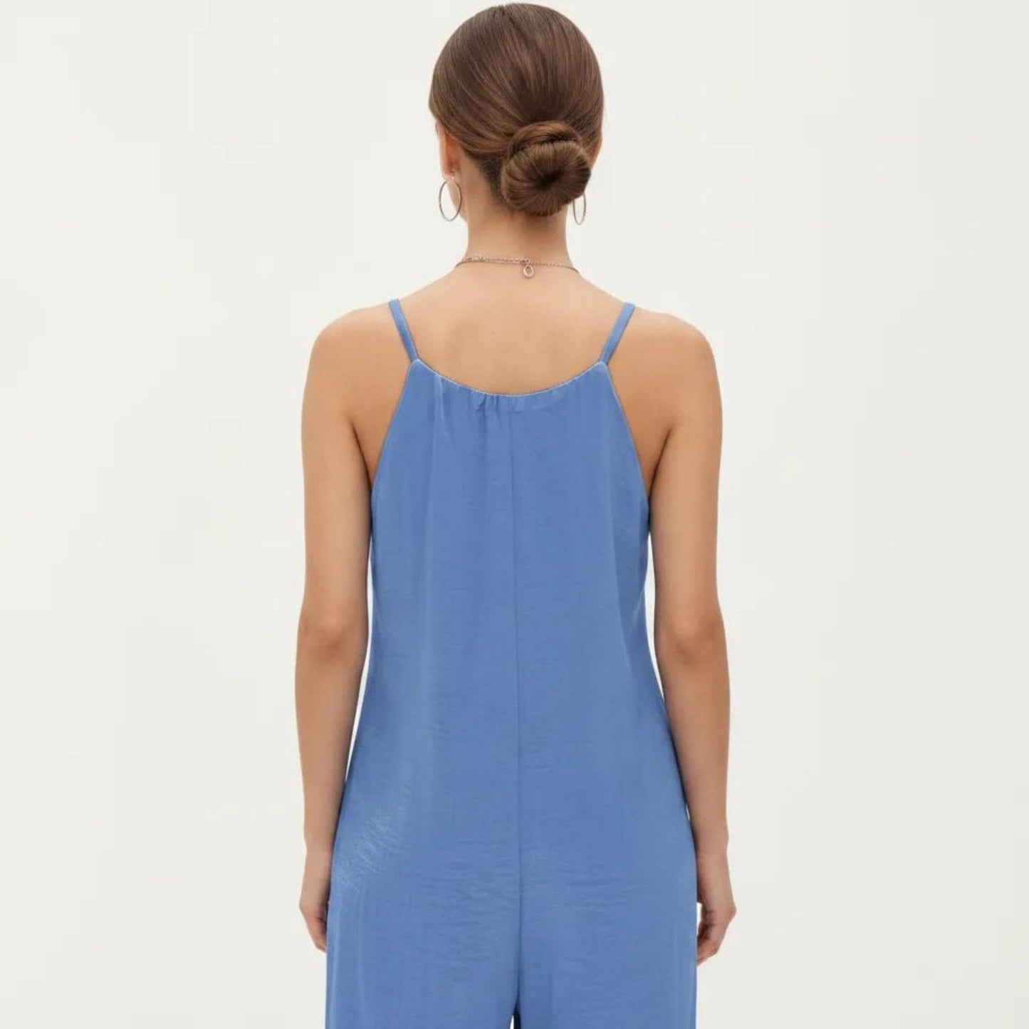 Tie Strap Wide Leg Jumpsuit with Soft Satin Finish