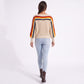Rainbow Stripe One Shoulder Balloon Sleeve Knit Sweater