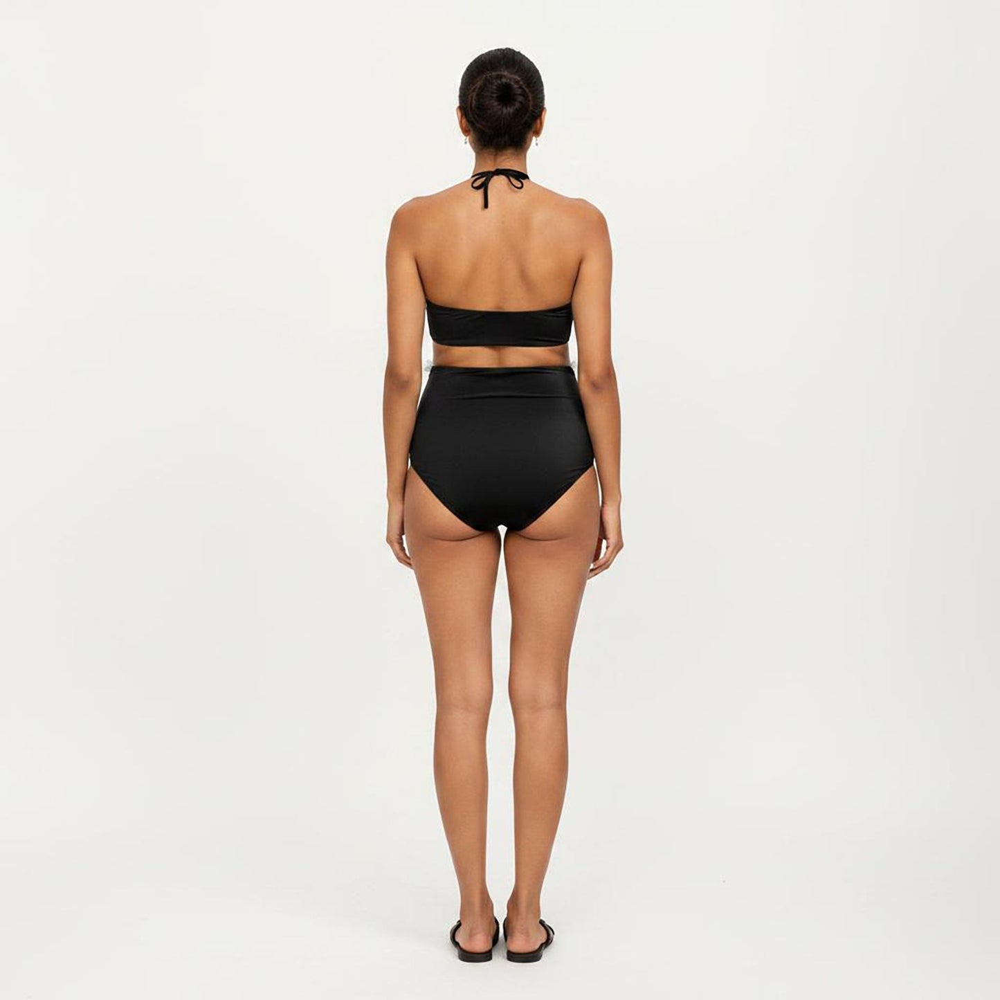 Maternity Bandeau Two-piece Swimsuit with Floral Trim and High-Waisted Bottom