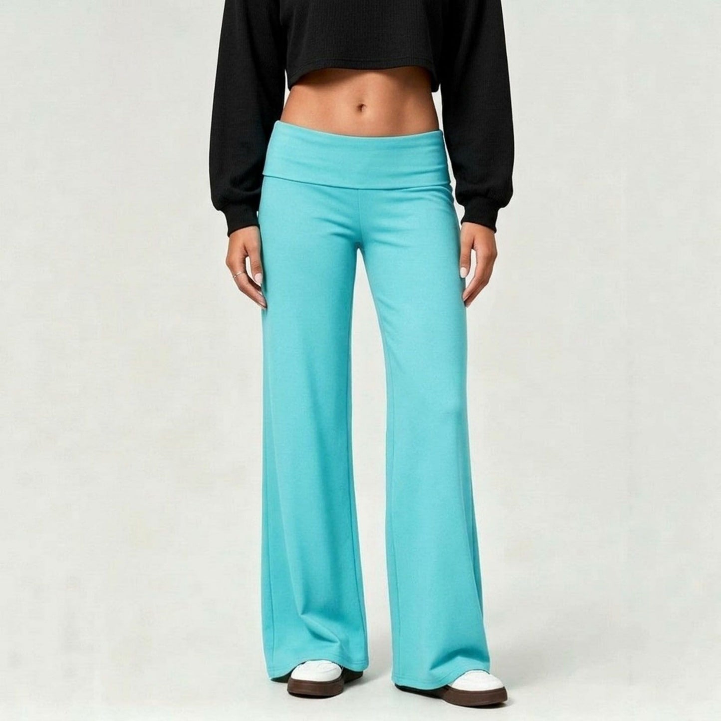 Foldover Waistband Wide-Leg Lounge Trousers