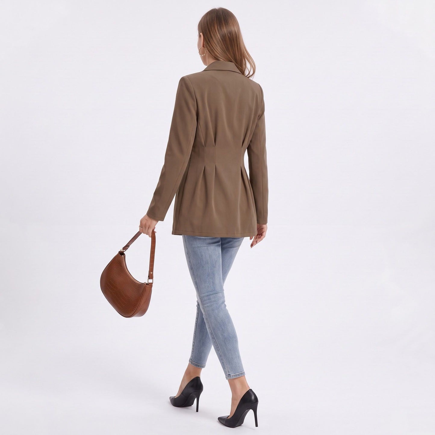 Longline Single Button Blazer with Notched Lapels