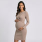 Maternity Ribbed Long Sleeve Bodycon Dress with Front Twist Detail