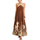 Halter Neck Maxi Dress with Crisscross Straps Open Back Tie Waist Botanical Border Print and A Line Skirt
