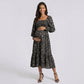 Maternity Floral Square Neck Midi Dress with Long Sleeves and Smocked Bodice