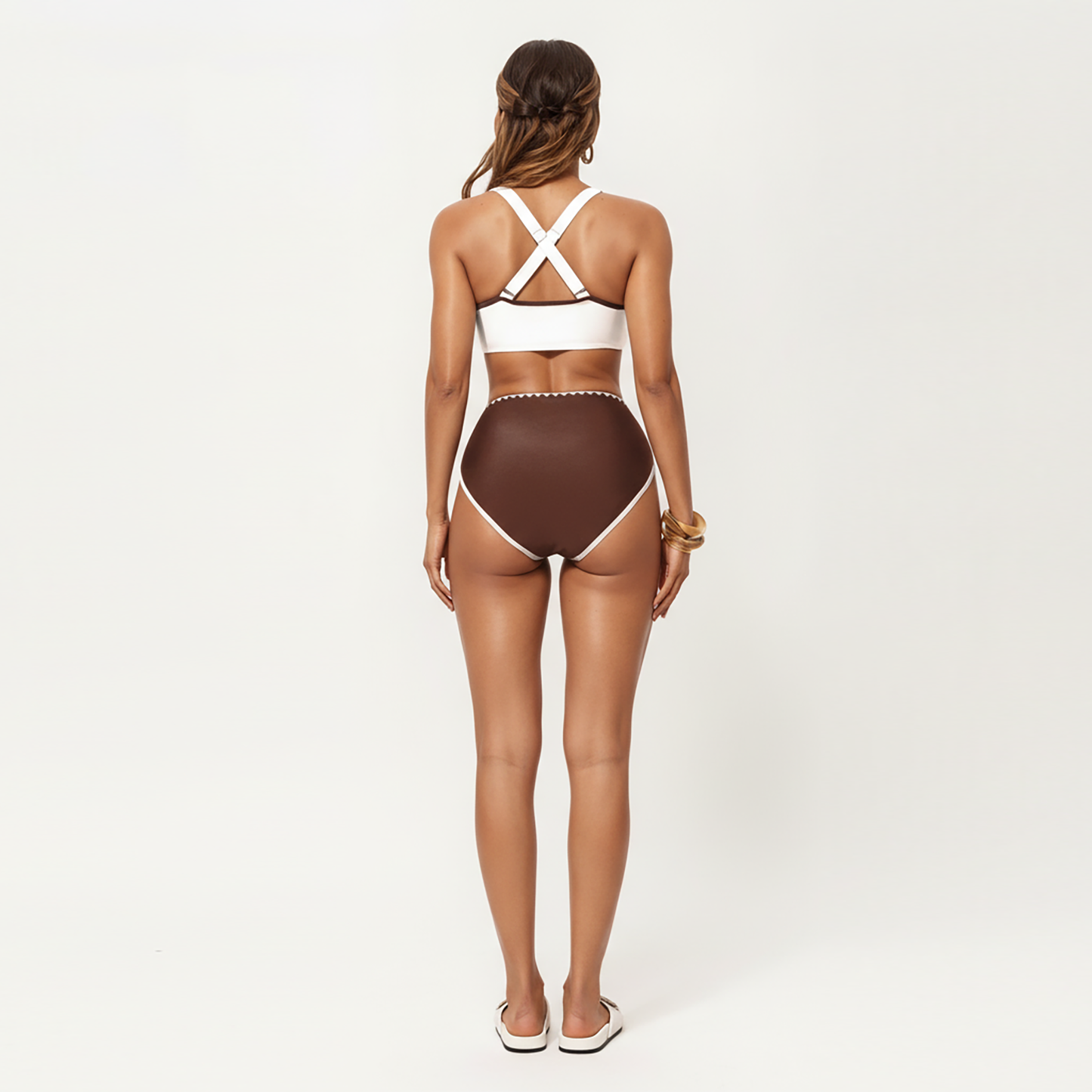 2-Piece Set Tie Front Bikini Top with Scalloped Trim and High Waisted Bottom