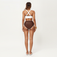 2-Piece Set Tie Front Bikini Top with Scalloped Trim and High Waisted Bottom