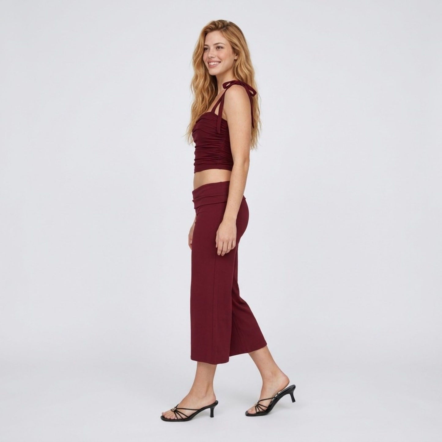 Foldover Waistband Cropped Wide-Leg Trousers Eye-Catching