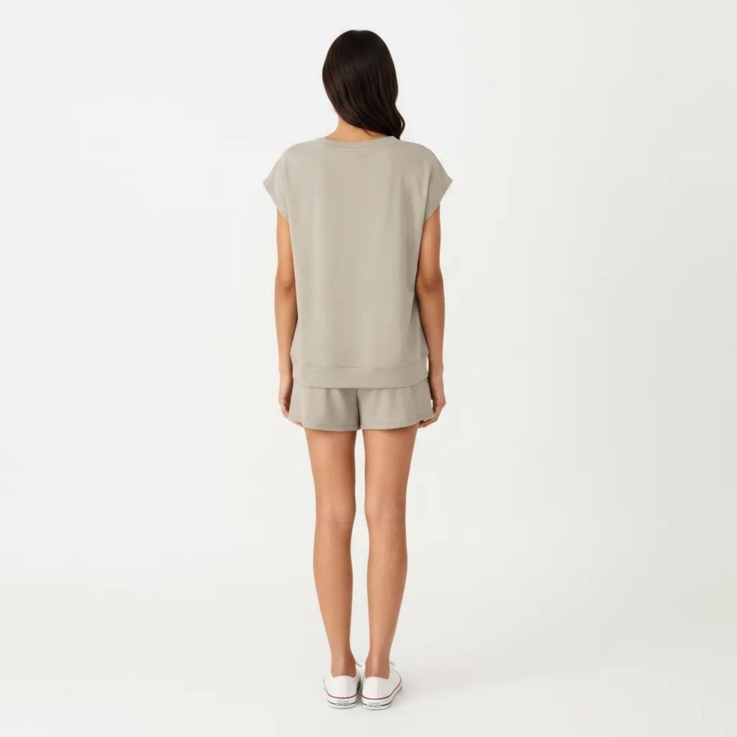 2-Piece Set Short Sleeve V Neck Top and Drawstring Shorts with Pockets Relaxed Fit Lounge Set