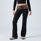 Leopard Print Contrast Waistband Full-Length Wide-Leg Trousers