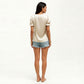 Satin Faux Pearl Neck Top with Puff Sleeves and Smooth Draped Finish