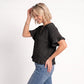 Short Sleeve Sweater Top Lace Ruffle Hem Textured Knit Blouse