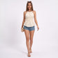 Halter Peplum Top Gathered Neckline Tie Back Sleeveless Blouse