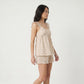 2-Piece Striped Ruffle Strap Cami Top and Shorts Sleepwear Lounge Set with Lace Trim and Relaxed Flowy Fit