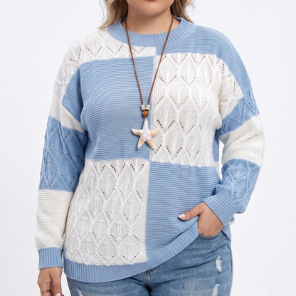 Plus Size Colorblock Pointelle Crewneck Sweater